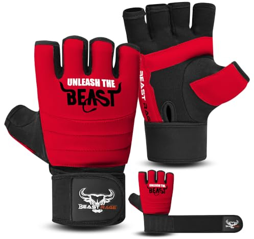 BEAST RAGE Guanti da Sacco da Boxe Taekwondo Karate per Uomini e Donne, Mezze Dita MMA Kickboxing Sparring Arti Marziali Boxe Combattimento Guanti Allenamento Workout Leggeri, Muay Thai, Krav MAGA