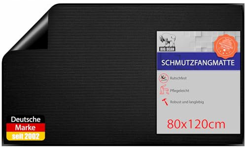 BigDean Fußmatte 80x120 cm Schwarz – rutschfeste Schmutzfangmatte