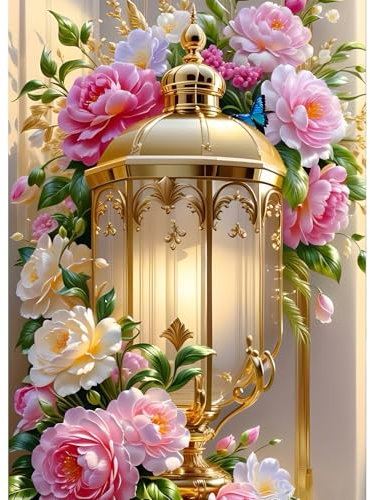 GDYEEH 5D Fleurs de Pivoine Peinture Diamant Painting Kit, DIY Lampe de Rue Art du Diamant Complet Kits, Diamond Art Kits Strass Point de Croix Painting pour Adultes Débutants Maison Décor 30x40cm