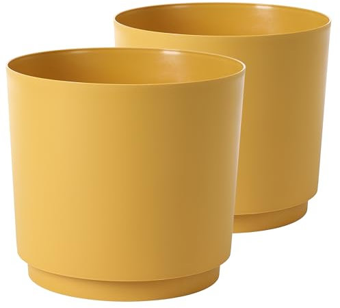 Tymar Lot de 2 pots de fleurs en plastique - Tapis - Diamètre : 32,5 cm - Jaune