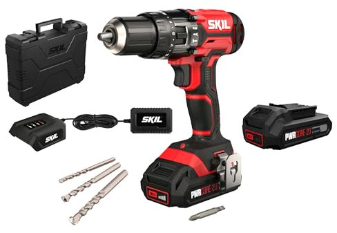 Skil Akku-Schlagbohrmaschine 3018 „20V Max“ (18V) mit Zweiganggetriebe – Schlagbohrer mit Akkus und Ladegerät– 13 mm Schnellspannbohrfutter – Lithium-Ionen-Technologie CD1E3018HF