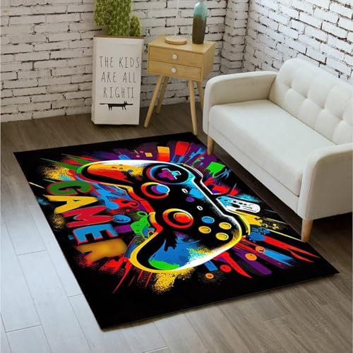 Gaming Area Rug for Boys Bedroom,3D Neon Game Gamepad Carpet Floor Mat,120x80cm Non-Slip Gaming Rug,Play Mat for Living Room Game Room Playroom Decoration,Floors Protector Rug