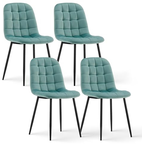 CLIPOP Samt Esszimmerstühle 4er Set, Küchenstühle Polsterstuhl Wohnzimmerstuhl, Sitzfläche mit Rückenlehne und Metallbeine (Samt Grün, 4er Set)
