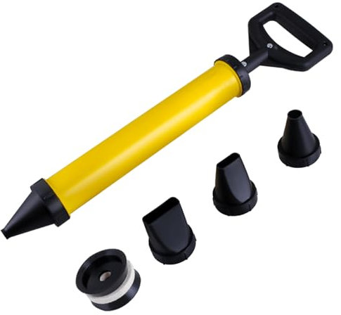 TIOMIOSEA Fugenpistole für Mörtel, DIY Mörtelspritze,Handmörtelpumpe Betonspritze Fugenspritze mit Zubehör-4 Düsen & 1 Ersatz-Gummikolben, Mörtelpumpe für Türrahmen & Badfugen