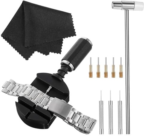 JJUNW 11 Stück Uhrenarmband Reparatur Werkzeug Set, Anpassen Uhrenarmband Werkzeug Uhrenwerkzeug Stiftausdrücker für Uhrenarmbänder Kürzen mit Uhrenregulatoren Uhrenstifte Hämmer Federstege