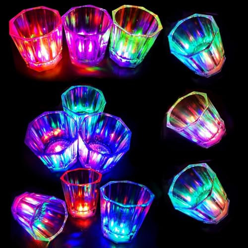 Schnapsgläser Plastik Leuchtende 12Pcs Shotgläser Neon Party Zubehör Lustige Pinchengläser mit Led Untersetzer Party Shotbecher für Karneval Geburtstag deko Pinnchen Geschenke Silvester