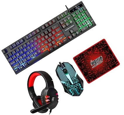 UKCOCO 1Ensemble Clavier Rétro Souris Gamer avec Casque Tapis de Souris Câblé Élégant Pratique pour Bureau Jeu