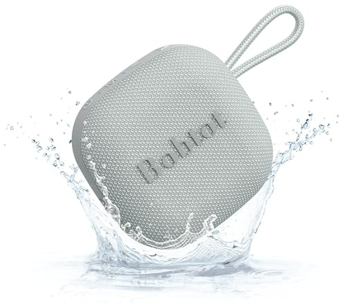 Bobtot Portable Wireless Bluetooth Speakers - IPX7 Waterproof Small Shower Speaker with 16 Hours Playtime, Loud Stereo Sound, Built-in Mic, TWS, Mini Size with Carry Lanyard for Outdoor (Gray)