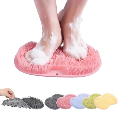 Silicone Shower Foot Scrubber Mat, 2025 New Shower Foot Back Cleaning Pad, Exfoliating Bath Wash Pad,Wall Mounted Slip Suction Cups for Use in Cleaner Men and Women (Pink)