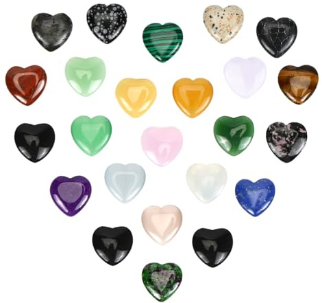 24 Stück Glücksbringer Herz Aus Stein Edelsteine Glückssteine Kristalle Heilsteine Mutstein Valentinstag Herz Stein Liebe Amethyst Rosenquarz Geschenke für Meditation Chakra Reiki Energieausgleich 1