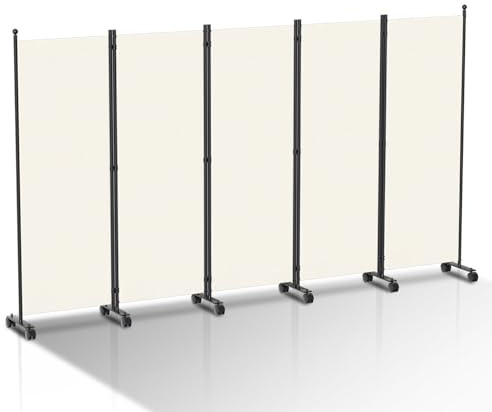 Eikuavons Paravent auf Rollen 284x181cm - Raumteiler 5 Teilig Beige für Großbüro, Veranstaltung Indoor Sichtschutz | Spanische Wand (Beige)