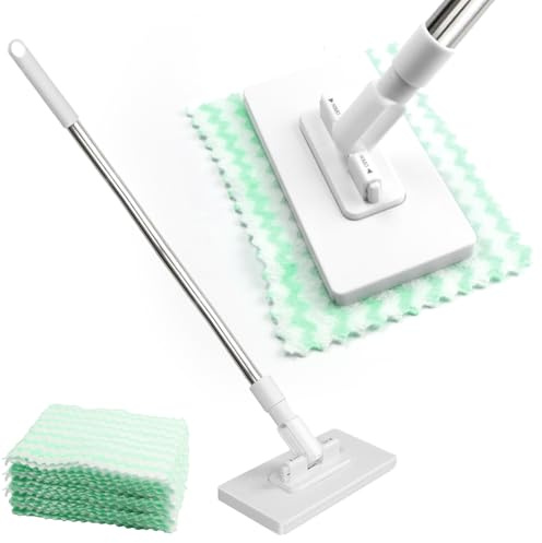 PIWOSGOL Mocio con Sistema a Pressione, Cambio Panno con un Pulsante, Scopa Lavapavimenti con 10 Panni in Microfibra per Spazi Stretti, Pulizia Secco e Umido di Pavimenti e Pareti