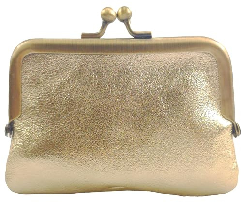 modamoda de P07 Damen Leder Geldbörse, Portemonnaie, klein, Handmade in Italy (LightGold Metallic)