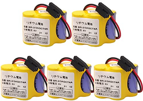 (Pack of 5) BR-2/3AGCT4A 6V 4400mAh Replacement Battery for FANUC A98L-0031-0025 CNC System with Black Connector