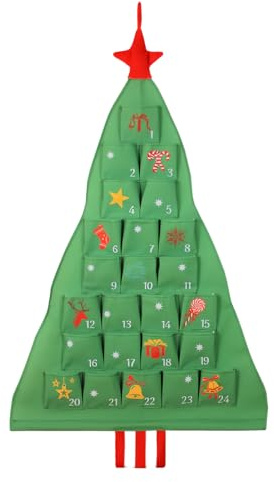 Adventskalender aus Stoff mit Taschen: 24-Tage-Weihnachtsbaum-Tasche, wiederaufladbarer Countdown-Kalender, festlicher Aufbewahrungs-Organizer, Kalender