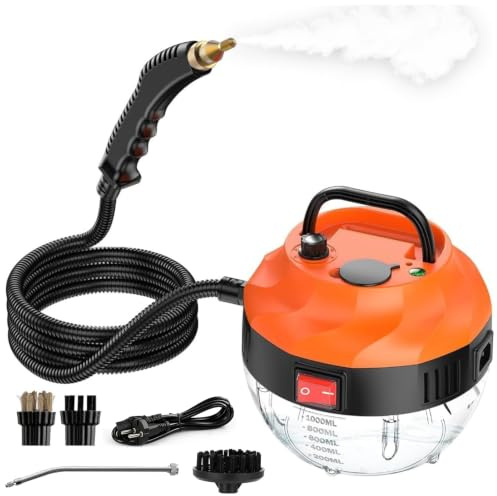Dampfreiniger Handgerät 3800W, 6 stufig verstellbarer Griff, 15 Sekunden Aufheizzeit, 1,2 L Wassertank, Dampfreiniger, 3 Bar Hochspannungs-Dampfreiniger für Boden, Küche, Fenstern,Badezimmern & Auto