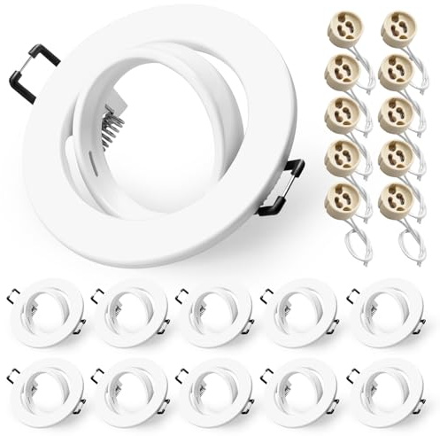 10x Cornice Faretti led da Incasso per Cartongesso, con Portalampada GU10 | Faretto Incasso Cartongesso GU10, Ø65-75mm, Portafaretto in Gesso Orientabili 30° per Lampade LED o alogene