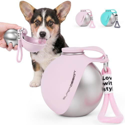 vsshe Borraccia per Cani Portatile, 285ml Bottiglia Cane Isolato in Acciaio Inox, Bottiglia d'acqua per cani con Pulsante di Blocco, Design a prova di perdite, per Cani Gatti, Bere all'aperto Pet,Rosa