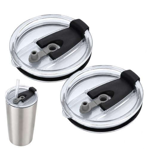Tinminx 2 Pcs 30 Oz Flip Replacement Lids, Leak Proof Splash Resistant Straw Friendly Clear Lids for Tumbler Travel Cups, Reusable Dishwasher Safe