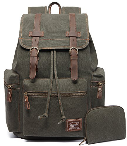 KAUKKO Vintage Canvas Rucksack Herren Damen Retro Elegant Rucksack Outdoor Reisen Wandern Große Kapazität 05-Grün One Size Daypack Rucksack, 05-Grün, Taille unique, Daypack Rucksack