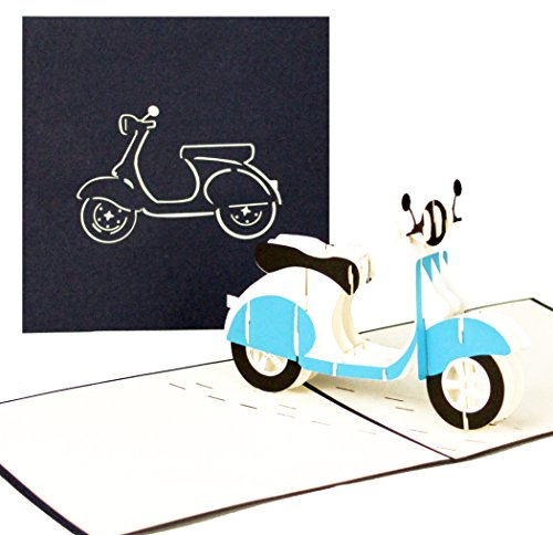 Grußkarte Motorroller - blau - 3D Pop Up Karte Motorroller, Geburtstagskarte, Grußkarte 3D, Geschenk zum Führerschein, Führerschein Geschenk, Italienkarte