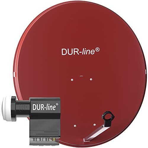 DUR-line MDA 90 Rot - Digiatale 6 Teilnehmer Satellitenschüssel Komplett-Anlage mit UK 104 - Unicable LNB [Camping, Astra 19,2°, DVB-S/S2, Full HD, 4K, 3D]