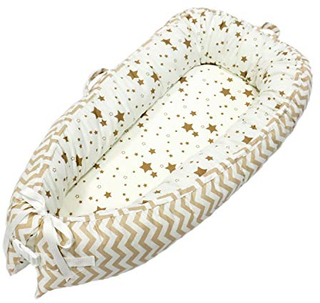 PB-SOAR 2-seitig 100% Baumwolle Babynest Nestchen Babybett Babykokon Reisebett Kuschelbett mit herausnehmbarer Matratze, multifunktionale Bettverkleinerung für Babys und Säuglinge (Muster 15)