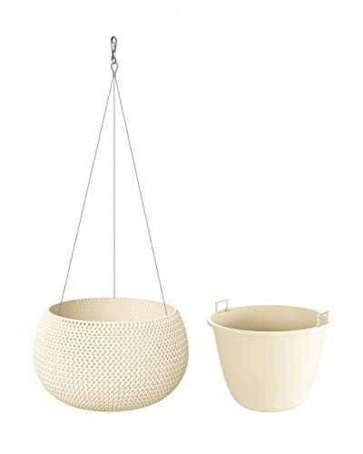 Stolmet 37cm Round Hanging Planters for Indoor Outdoor Garden Hanging Baskets for Plants with Chain (29cm, Cream)