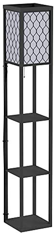 HOMCOM Lampada Lampadina da Terra Salvaspazio con Ripiani Durevole Cotone, MDF 26 x 26 x 160 cm Nero, bianco
