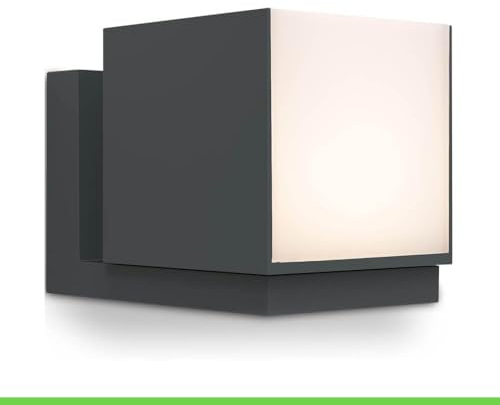 LUTEC LED Außenwandleuchte CUBA, moderne Außenlampe aus Aluminium in Anthrazit und weißem Polycarbonat, Wandleuchte 350° drehbar, mit Lichteffekten an der Wand, moderne Außenlampe