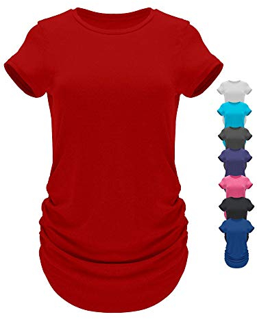 GO HEAVY Damen Multifunktions Pilates Jogging T-Shirt Kurzarm Yoga Gym Sportshirt Rundhals Feutigkeitsabsobierend Rot L