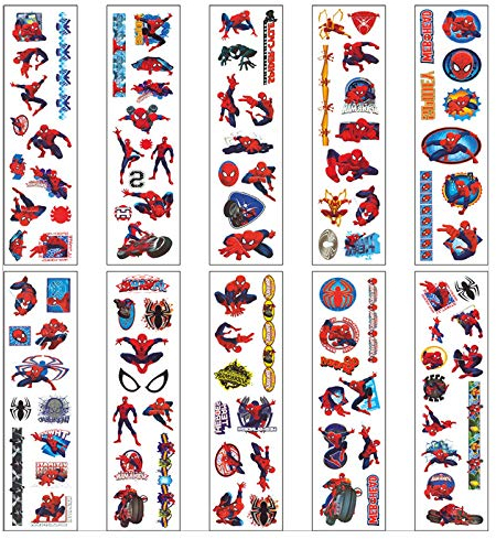Longsing Tatuaggi Temporanei per Bambini Adesivi per Tatuaggi Uomo Ragno Tatuaggi Finti Temporanei Adesivi per Bambini Ragazzi Festa di Compleanno Sacchetti Regalo