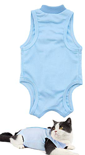 AEITPET Recovery Suit Katze, Haustiere Schutz Kleidung Wiederherstellung Anzug Weste, Verhindern Lecken Nach der Operation Tragen Weaning und Warmhalte Recovery Tuch Anzug für Katzen Hunde (L, Blau)