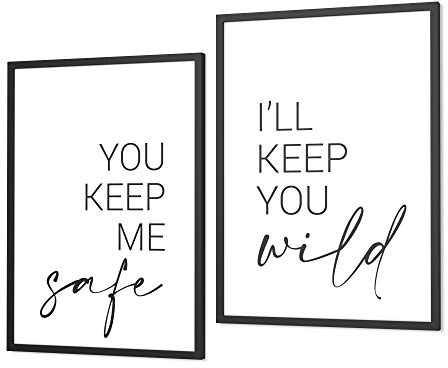 Papierschmiede® Spruch Poster 2er Set DIN A2 (42x59 cm) You Keep Me Safe, I Keep You Wild, Typografie Bilder Schlafzimmer Wohnzimmer ohne Rahmen