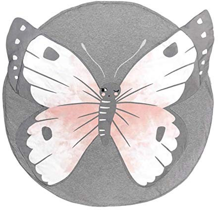 Tubayia Waschbar Spielmatte Baby Kinder Krabbeldecke Runde Teppich für Schlafzimmer, Kinderzimmer (Schmetterling)