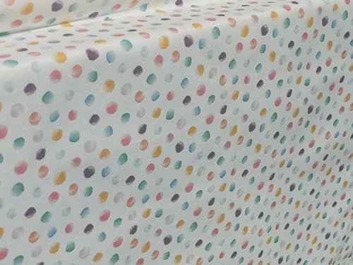 Staab's Stoff wasserabweisend Baumwolle beschichtet verschiedene Dekore (in 50cm Schritten) (Breite 140 cm x Länge wählbar) (bunte Tupfer auf weiß)