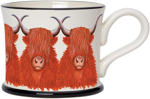 Moorland Pottery Highland Hairy Shaggy Cow Cattle Bull Earthenware Pottery Mug - 300ml