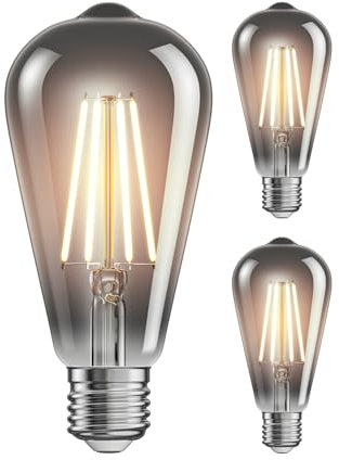 ledscom.de 3 Stück E27 LED Leuchtmittel, ST64, extra warmweiß (1800 K), 7,6 W, 240lm, Rauchglas