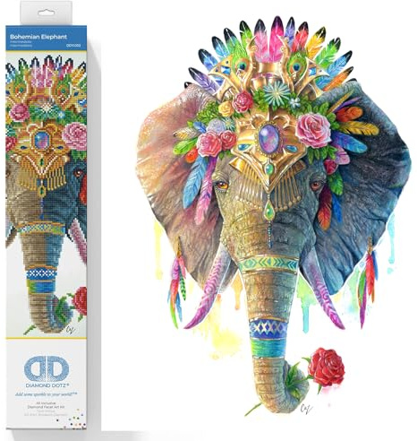 DIAMOND DOTZ DD11.002 - Original 5D Diamond Painting Set Boho Elefant, Kreativset mit 13.596 Diamant Mosaiksteinen, Malset ca. 41x51 cm, DIY Komplettset für Erwachsene und Kinder ab 8 Jahren