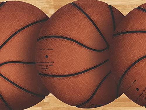 Dundee Deco DDAZBD9245 Peel and Stick Wallpaper Border - Sport Orange Basketballs Wall Border Retro Design, 15 ft x 7 in (4.57m x 17.78cm), Self Adhesive