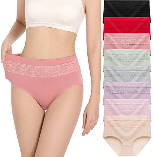HAVVIS Damen-Slips Unterwäsche Baumwolle hohe Taille Bauchkontrolle Rose Jacquard Damen-Slip Multipack (XS, B01-8er Pack - Mehrfarbig)