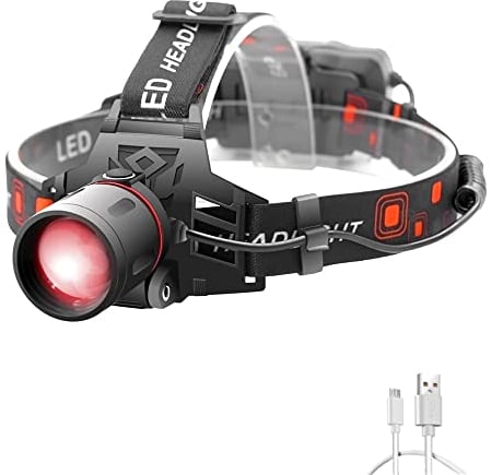 WESLITE 2 in 1 Head Torch With Red and White Light, USB Rechargeable Hunting Headlamp, Zoomable for Night Vision, Astronomy, Stargazing, Sailing (Red+White LED)