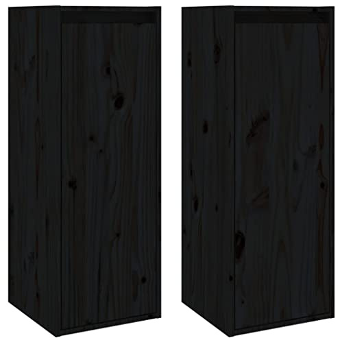 vidaXL 2X Wandschrank Hängeschrank TV Schrank Holzschrank TV Möbel Regal Aufbewahrung Wohnzimmer Bücherschrank Schwarz 30x30x80cm Massivholz Kiefer