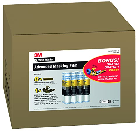 3M Pro Hand-Masker AMF99 Advanced Abdeckfolie PROMO PACK, 8 Rollen, 251cm x 27, 4m + M3000 Starter Kit GRATIS, blau