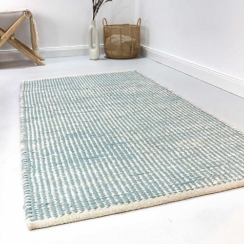 Wecon Home Handgewebter Kurzflor Esprit Kelim Teppich für Wohnzimmer, Schlafzimmer und Kinderzimmer - GOBI (80 x 150 cm, mintgrün beige)
