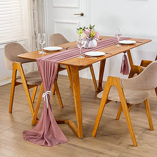 Swsen 6 Stück Chiffon Tischläufer Altrosa 300 x 30 cm, Hochzeit Tischläufer Waschbar - Romantischer Hochzeitsläufer für Hochzeit, Geburtstag, Brautdusche, Babyparty, Tischdekoration