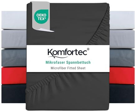 Komfortec Mikrofaser Spannbettlaken 180x200 cm – Weiches Spannbetttuch mit Rundumgummi – Fitted Sheet für Matratzen bis 30 cm – Anthrazit – Oeko-Tex – Pflegeleicht & Hautfreundlich – 90g/m²