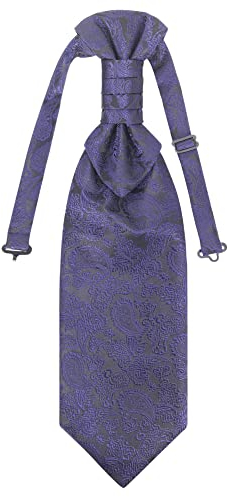 WANYING Herren Plastron Krawatte Vorgebunden mit Hakenverschluß Verstellbar Hochzeitskrawatte auf Hochzeiten Accessoires für den Bräutigam - Paisley Schwarz & Dunkelblau