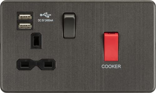 Screwless 45A DP Switch & 13A Switched Socket with Dual USB Charger 2.4A - Smoked Bronze