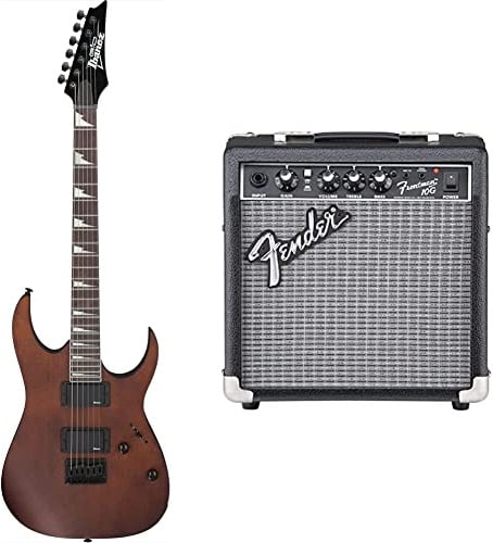 Ibanez GRG121DX GIO Range Electric Guitar - Walnut Flat & Fender Frontman 10G Guitar Combo Amp - Ideal Practice Amp